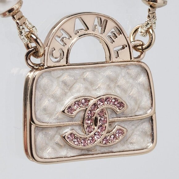 Chanel Gold Metal Faux Pearl and Chain Flap Bag Necklace - Picture 2 of 6